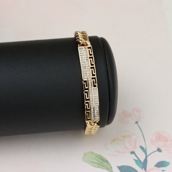 "Greek Key Crystal Bar Rose Gold Bracelet, XPBL0984 - Picture 7 of 12